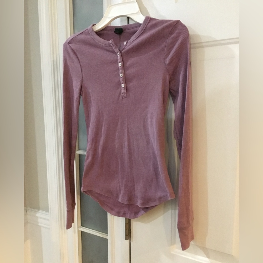 Women’s long sleeve purple Henley tshirt